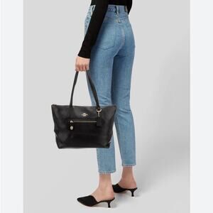 Coach Taylor Tote Black Pebbled Leather Light Gold Shoulder Bag Purse Handbag